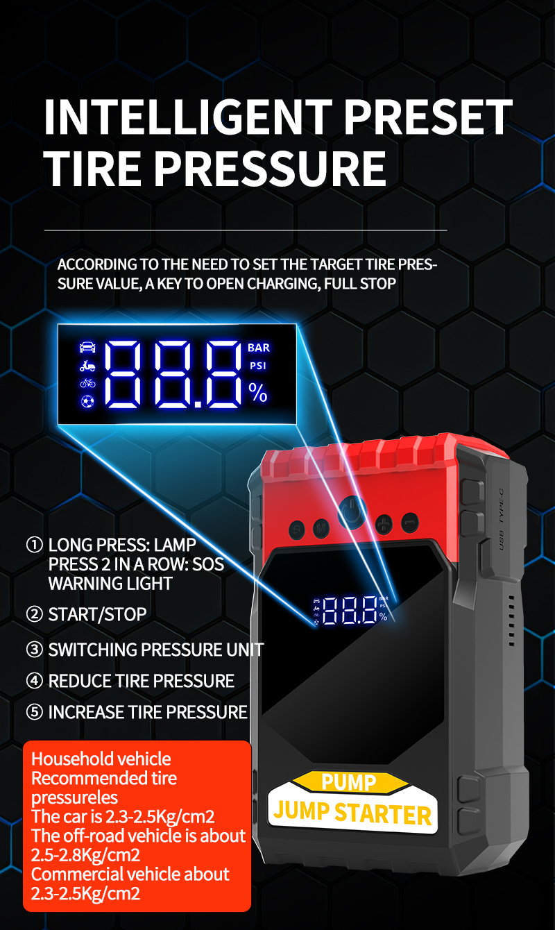 High Quality 4 in 1 Jump Starter air Compressor 12v Wired Charge Portable Jump Starter for Car