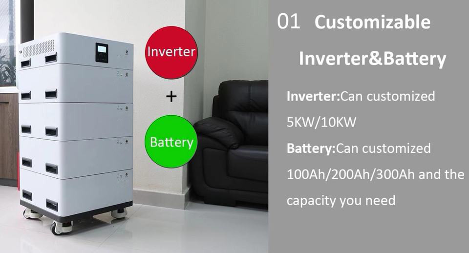Stackable solar energy storage battery with inverter 20Kwh 10KWh 48V lithium-ion battery expandable module solar system