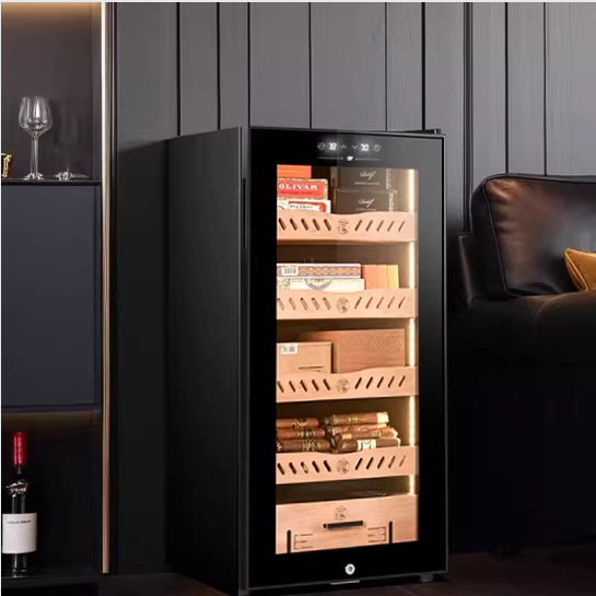 Stainless steel cigar humidor cigar cabinet with constant temperature and humidity control, pine inner liner, cigarette refrigeration compressor, air-cooled moisturizing WIFI with lock