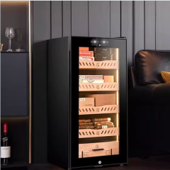 Stainless steel cigar humidor cigar cabinet with constant temperature and humidity control, pine inner liner, cigarette refrigeration compressor, air-cooled moisturizing WIFI with lock