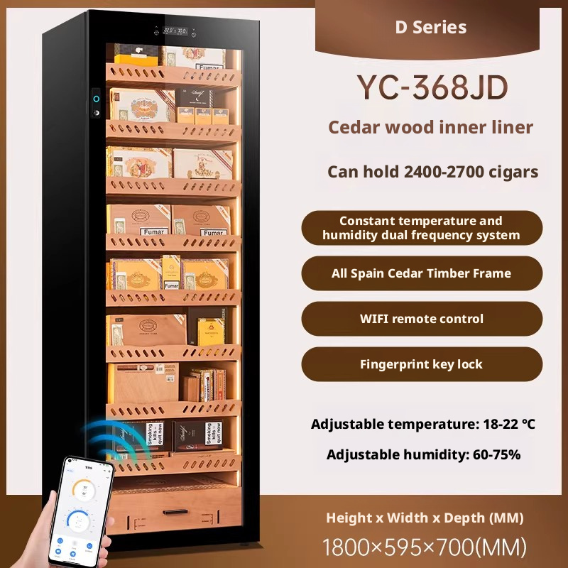 YC-168JD Cigar Humidor Cabinet Constant Temperature and Humidity Household Storage Bare Keeping Cigar Machine Moisturizing Cigar Large Capacity Fingerprint Lock