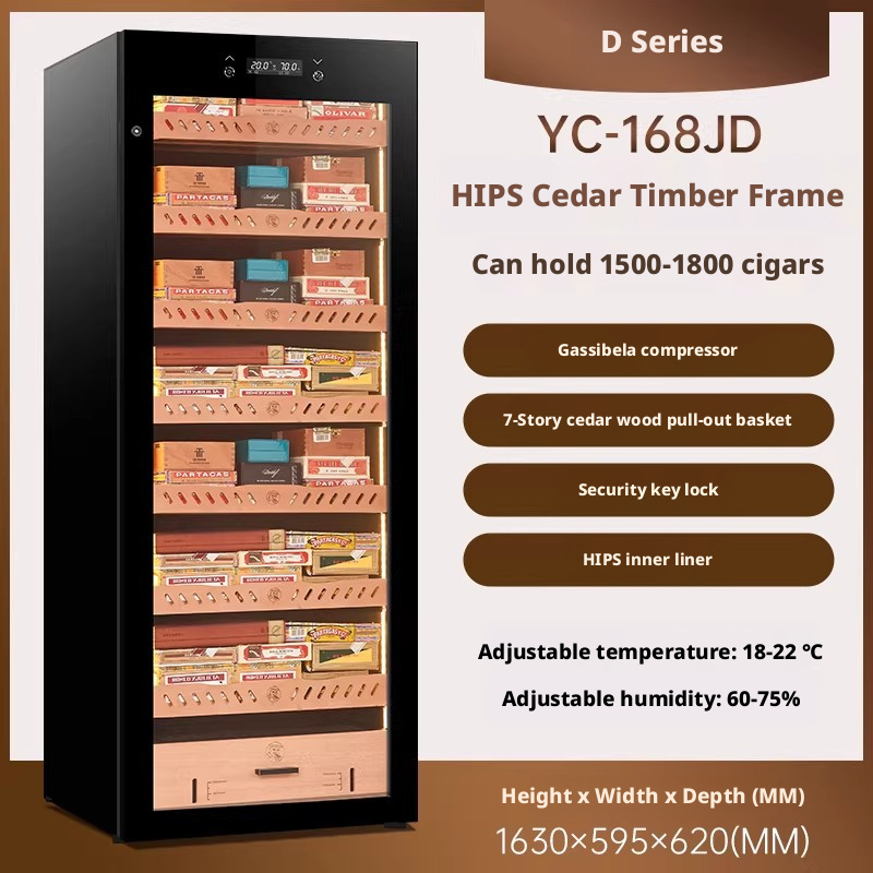YC-168JD Cigar Humidor Cabinet Constant Temperature and Humidity Household Storage Bare Keeping Cigar Machine Moisturizing Cigar Large Capacity Fingerprint Lock