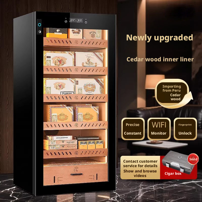 YC-128JD Cigar Cabinet Constant Temperature and Humidity Compressor Refrigeration Moisturizing Red Wine Display Cabinet Fingerprint Lock