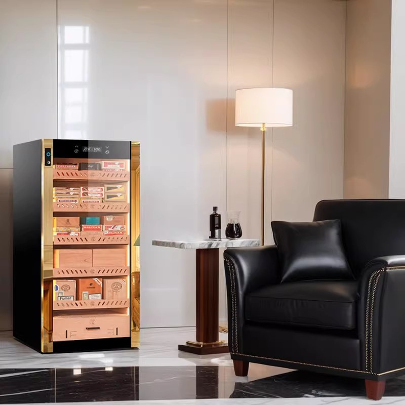 YC-128JD Cigar Cabinet Constant Temperature and Humidity Compressor Refrigeration Moisturizing Red Wine Display Cabinet Fingerprint Lock