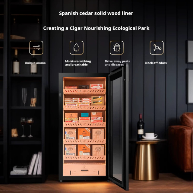 YC-128JD Cigar Cabinet Constant Temperature and Humidity Compressor Refrigeration Moisturizing Red Wine Display Cabinet Fingerprint Lock