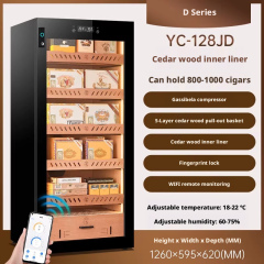 YC-128JD Cigar Cabinet Constant Temperature and Humidity Compressor Refrigeration Moisturizing Red Wine Display Cabinet Fingerprint Lock