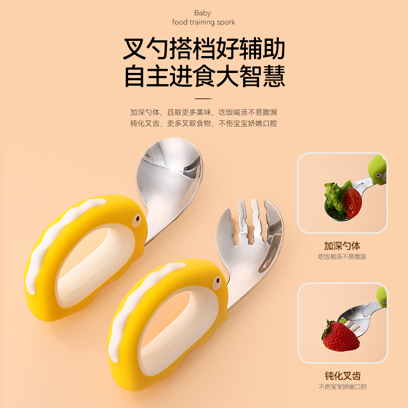 Cartoon Dinosaur Spoon & Fork Set Silicone 316L