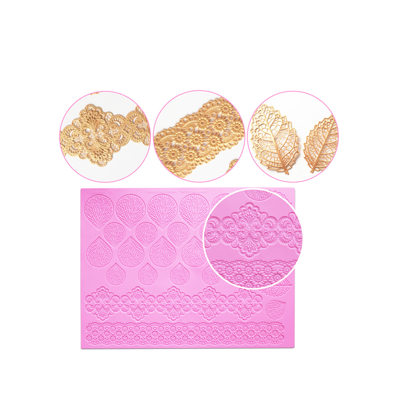 16 Designs Silicone Peeling Mat 3D Sugar Craft Mold Candle Decration Border Mould Lace Pad JS017-JS032