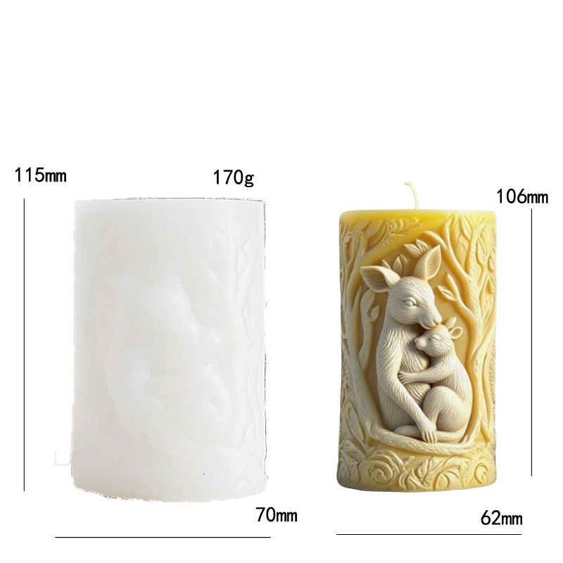 Cylinder-shaped Mother & Baby Kangaroo Silicone Mold Aromatherapy Candle