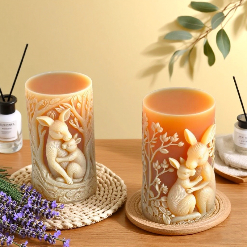 Cylinder-shaped Mother & Baby Kangaroo Silicone Mold Aromatherapy Candle