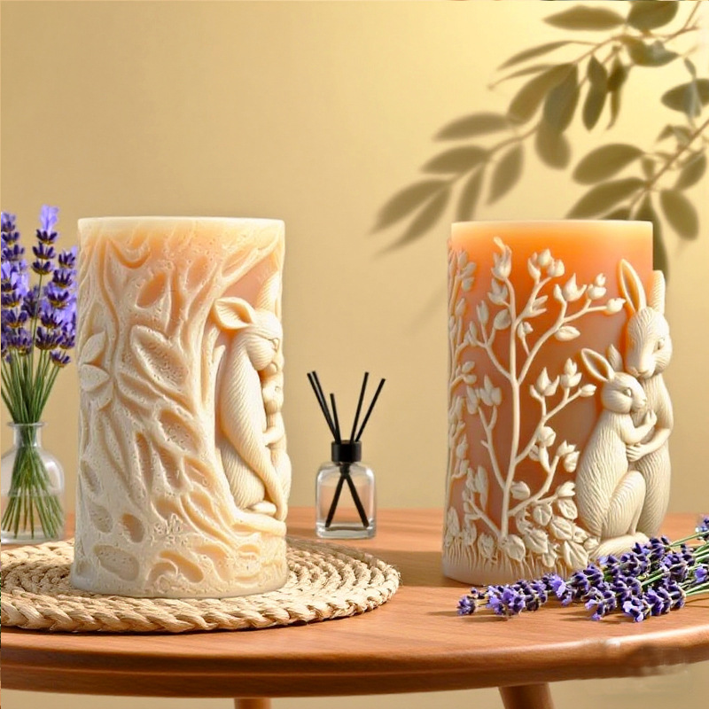 Cylinder-shaped Mother & Baby Kangaroo Silicone Mold Aromatherapy Candle