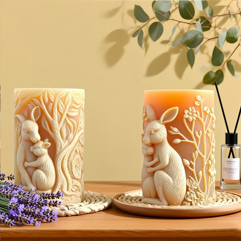 Cylinder-shaped Mother & Baby Kangaroo Silicone Mold Aromatherapy Candle