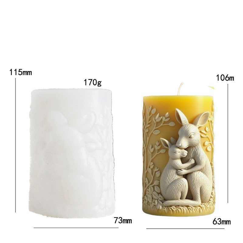 Cylinder-shaped Mother & Baby Kangaroo Silicone Mold Aromatherapy Candle