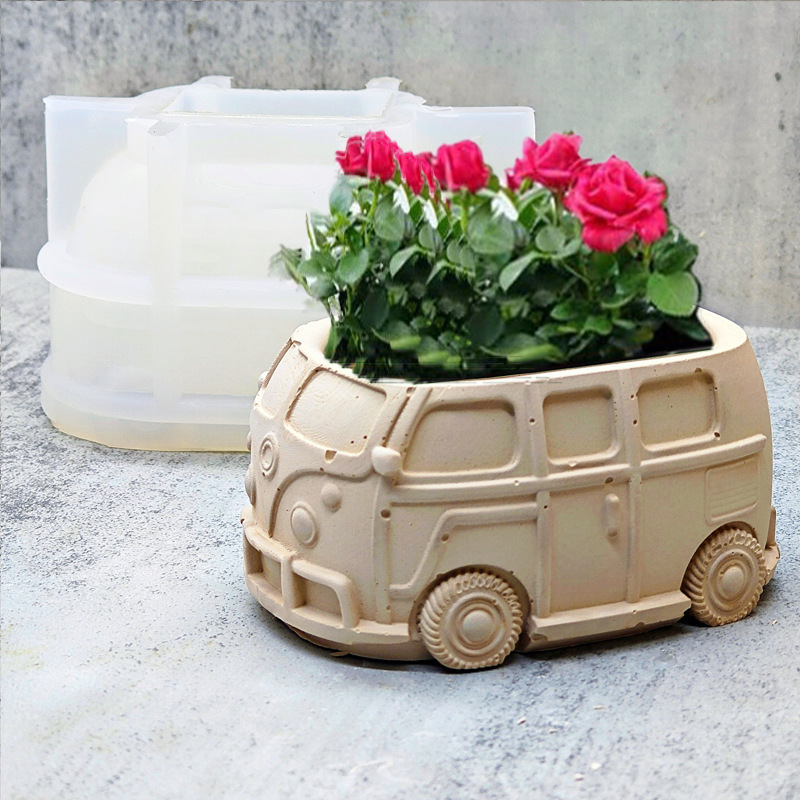 Bus-shaped Flower Pot Silicone Mold DIY Gypsum Resin Epoxy Craftwork