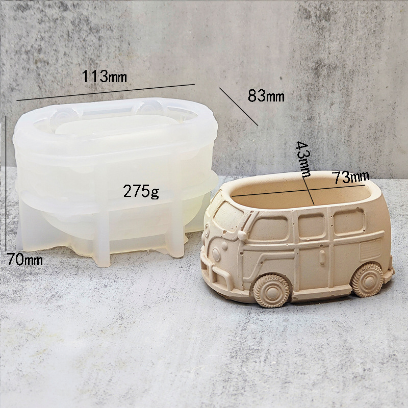 Bus-shaped Flower Pot Silicone Mold DIY Gypsum Resin Epoxy Craftwork
