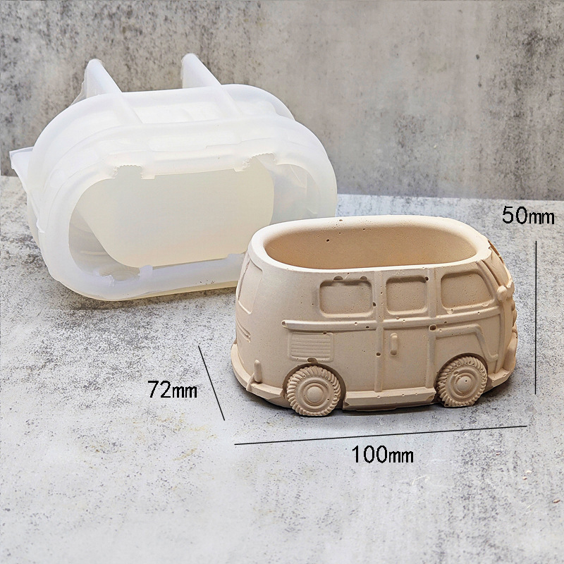 Bus-shaped Flower Pot Silicone Mold DIY Gypsum Resin Epoxy Craftwork