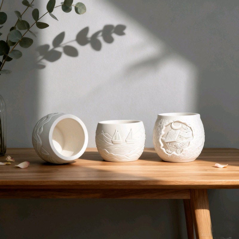 House Moon Sailboat Mountain Elements Flower Pot Silicone Mold DIY Gypsum Resin Epoxy Craftwork