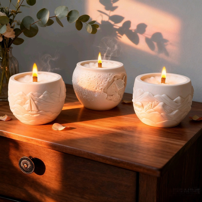 House Moon Sailboat Mountain Elements Flower Pot Silicone Mold DIY Gypsum Resin Epoxy Craftwork