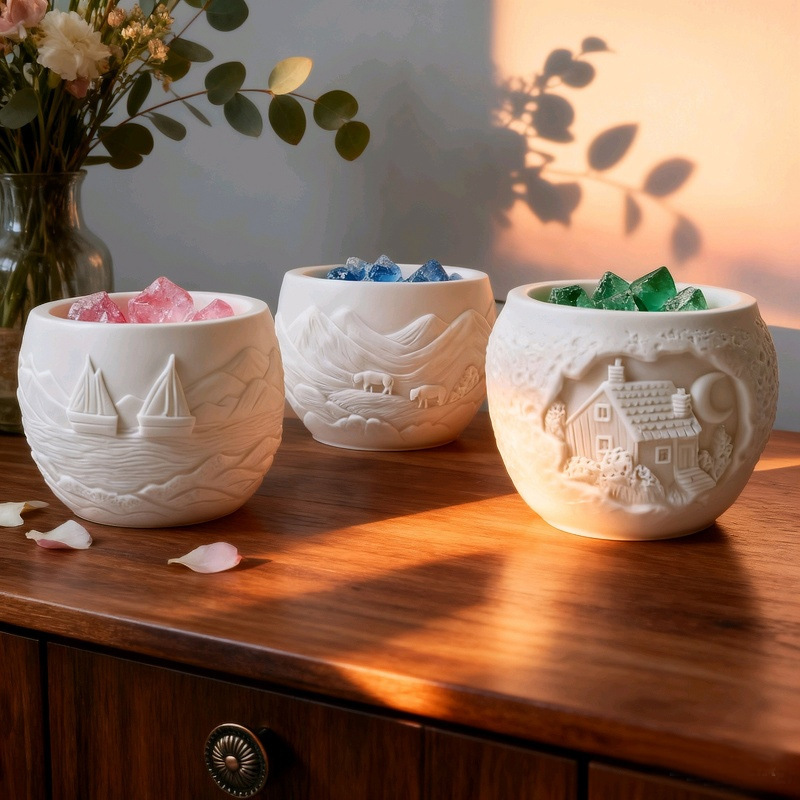 House Moon Sailboat Mountain Elements Flower Pot Silicone Mold DIY Gypsum Resin Epoxy Craftwork