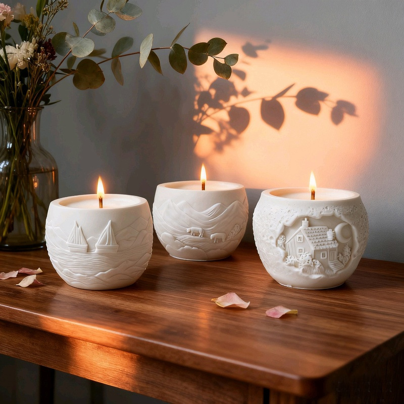 House Moon Sailboat Mountain Elements Flower Pot Silicone Mold DIY Gypsum Resin Epoxy Craftwork