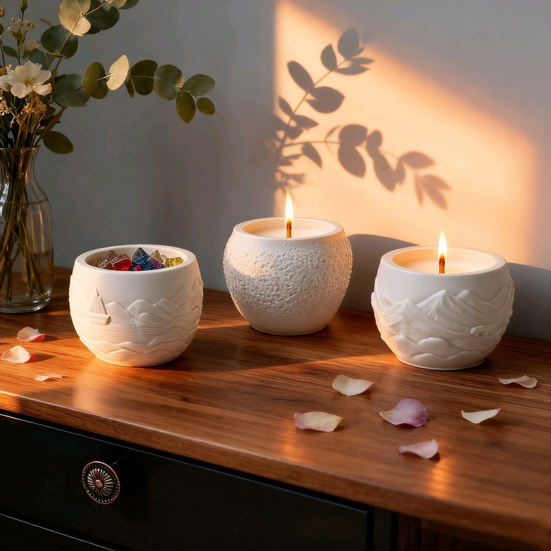 House Moon Sailboat Mountain Elements Flower Pot Silicone Mold DIY Gypsum Resin Epoxy Craftwork