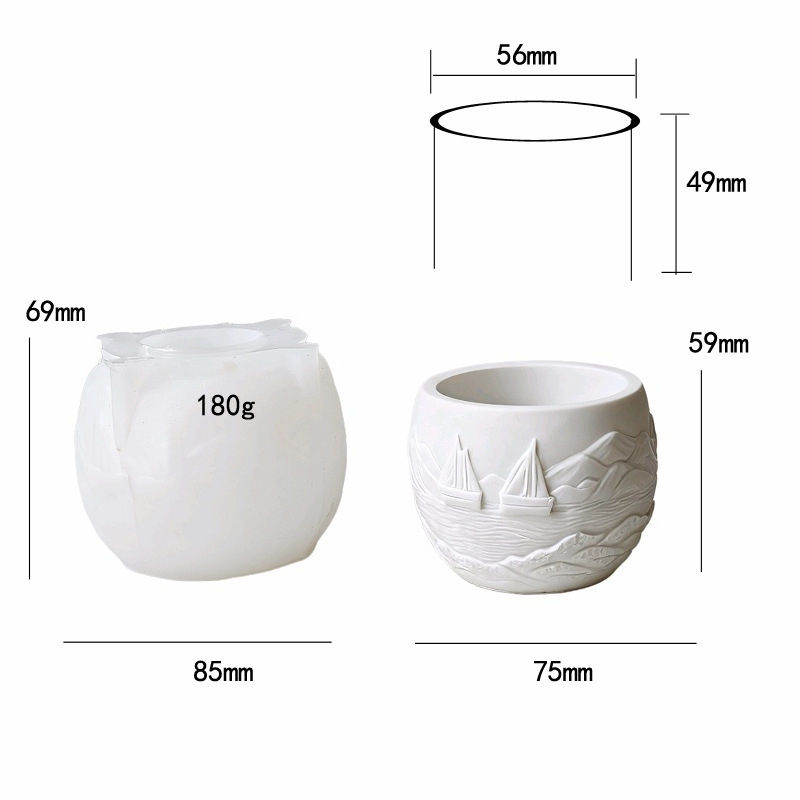 House Moon Sailboat Mountain Elements Flower Pot Silicone Mold DIY Gypsum Resin Epoxy Craftwork