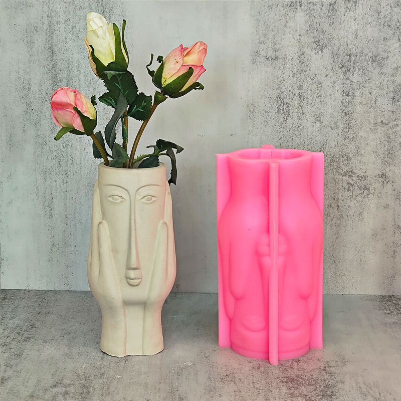 Face in Hands Flower Pot Silicone Mold DIY Gypsum Resin Epoxy Craftwork