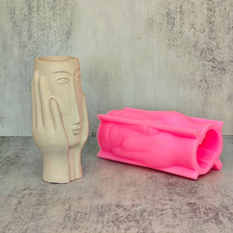 Face in Hands Flower Pot Silicone Mold DIY Gypsum Resin Epoxy Craftwork