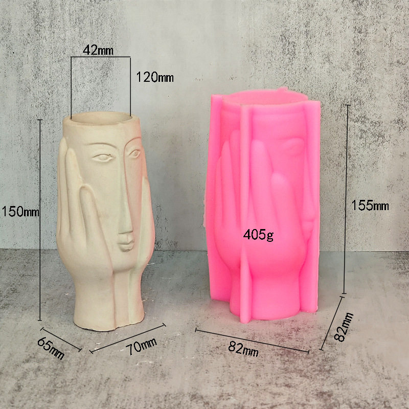 Face in Hands Flower Pot Silicone Mold DIY Gypsum Resin Epoxy Craftwork
