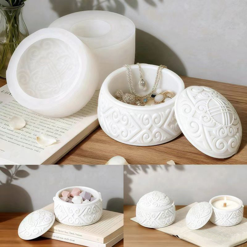 Decorative Pattern Embossment Flower Pot Silicone Mold DIY Gypsum Resin Epoxy Craftwork