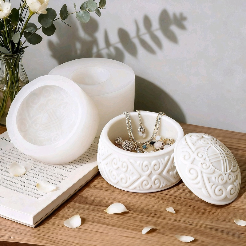 Decorative Pattern Embossment Flower Pot Silicone Mold DIY Gypsum Resin Epoxy Craftwork