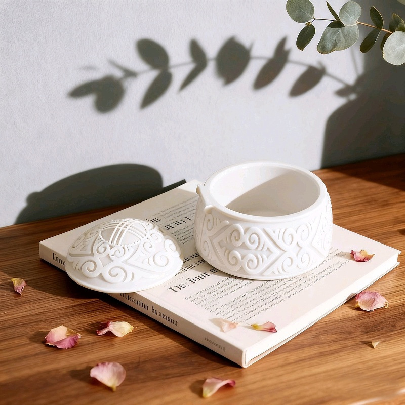 Decorative Pattern Embossment Flower Pot Silicone Mold DIY Gypsum Resin Epoxy Craftwork
