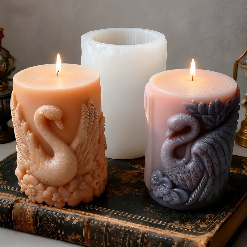 Cylinder-shaped Swan Silicone Mold Aromatherapy Candle