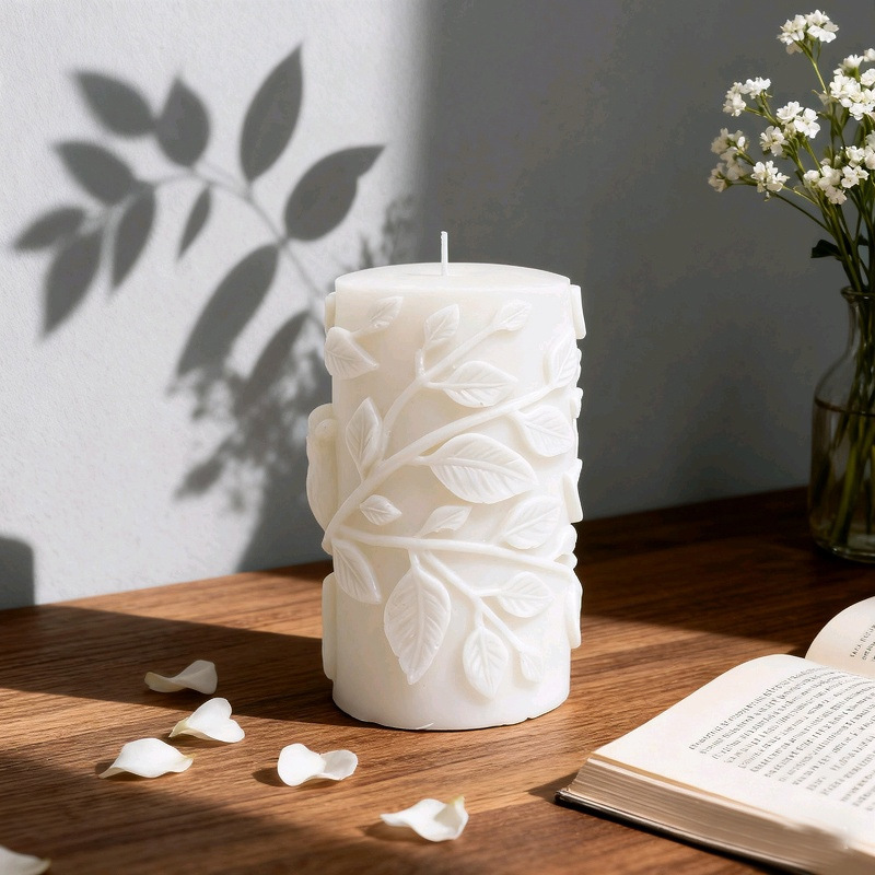 Cylinder-shaped Leaf & Bird Embossment Silicone Mold Aromatherapy Candle