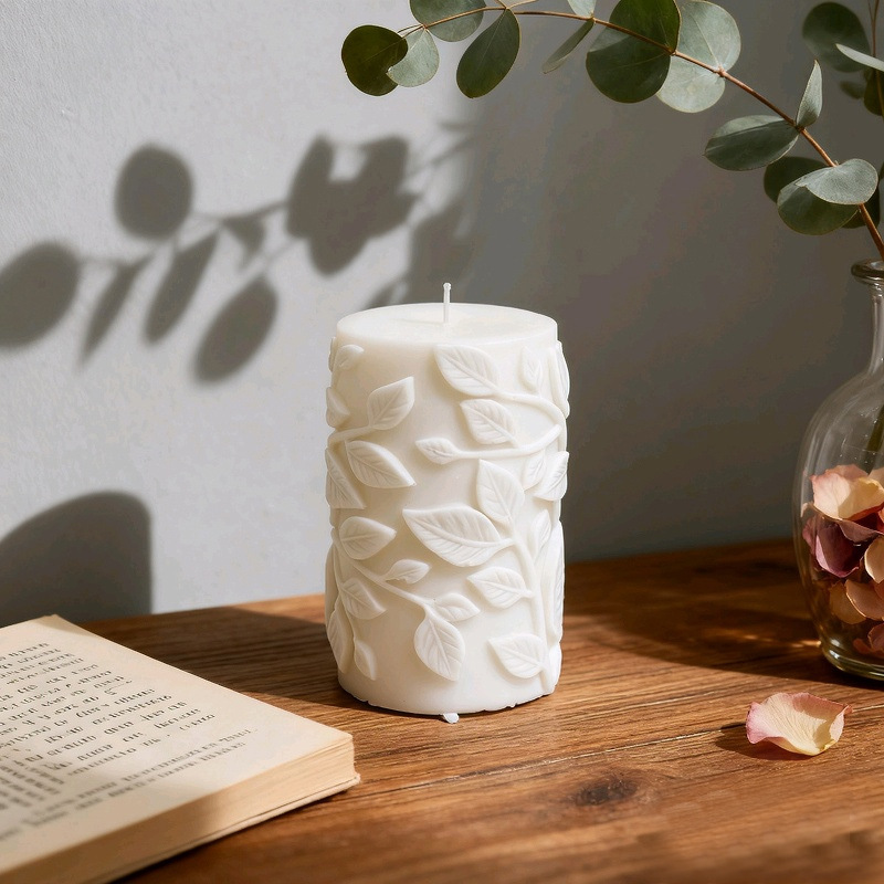 Cylinder-shaped Leaf & Bird Embossment Silicone Mold Aromatherapy Candle