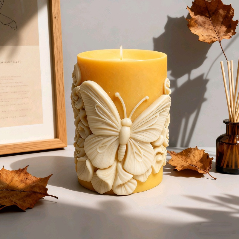 Cylinder-shaped Butterfly Embossment Silicone Mold Aromatherapy Candle