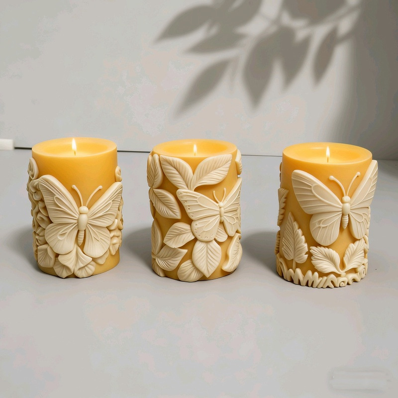 Cylinder-shaped Butterfly Embossment Silicone Mold Aromatherapy Candle
