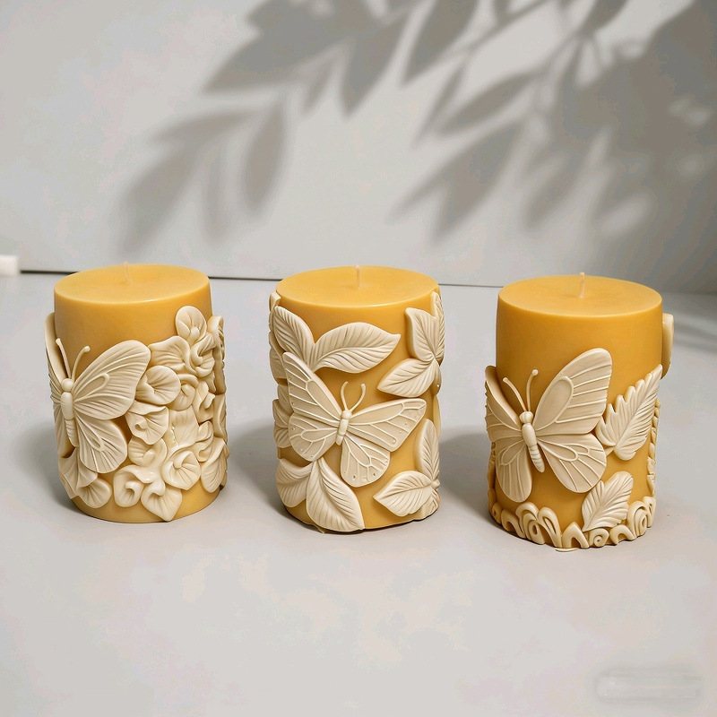 Cylinder-shaped Butterfly Embossment Silicone Mold Aromatherapy Candle