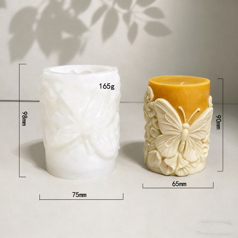 Cylinder-shaped Butterfly Embossment Silicone Mold Aromatherapy Candle