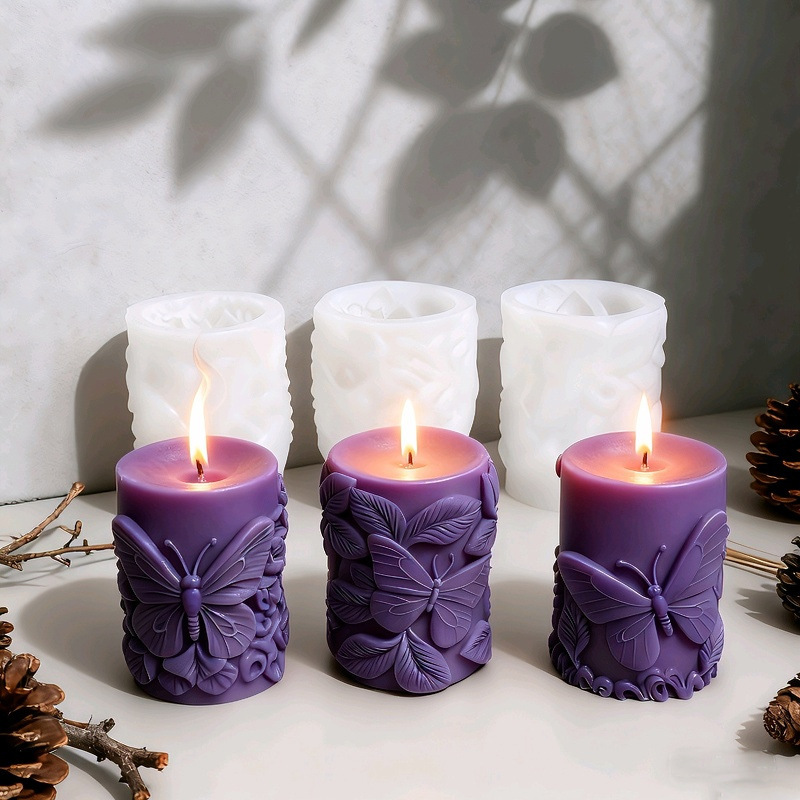 Cylinder-shaped Butterfly Embossment Silicone Mold Aromatherapy Candle