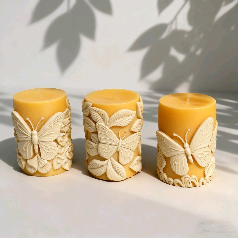 Cylinder-shaped Butterfly Embossment Silicone Mold Aromatherapy Candle