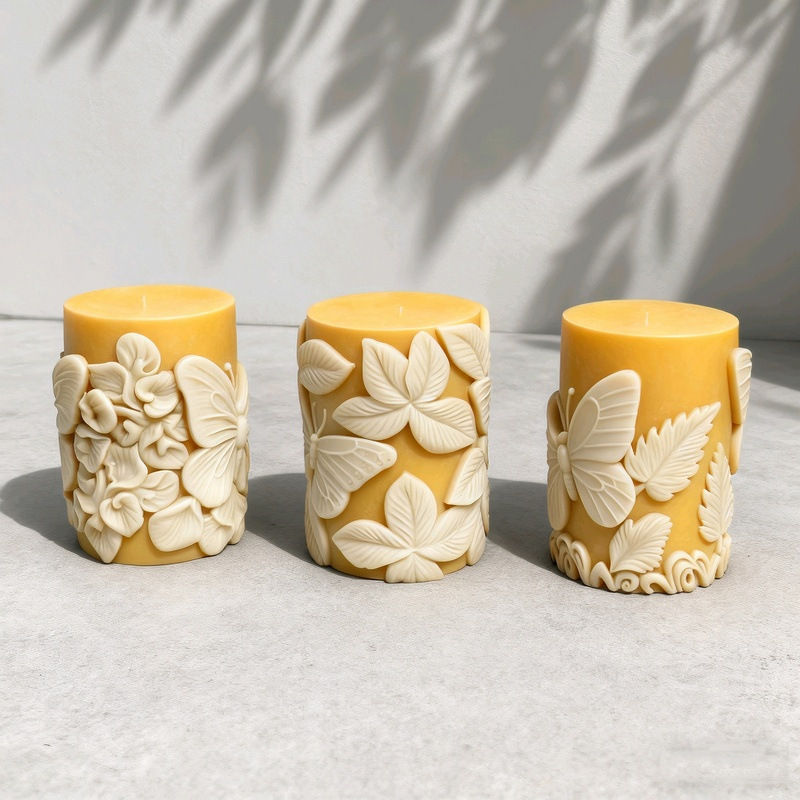 Cylinder-shaped Butterfly Embossment Silicone Mold Aromatherapy Candle