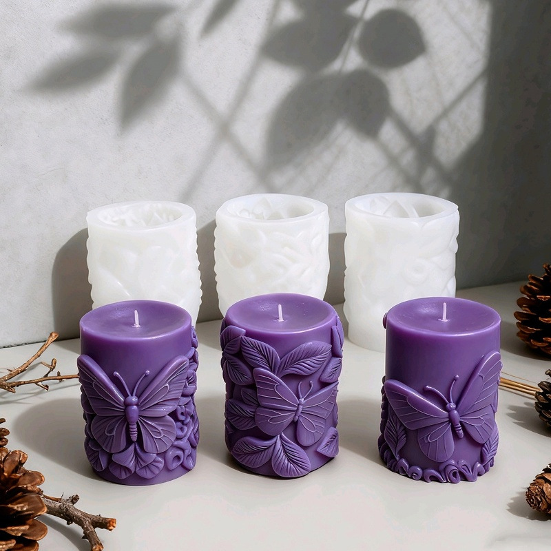 Cylinder-shaped Butterfly Embossment Silicone Mold Aromatherapy Candle