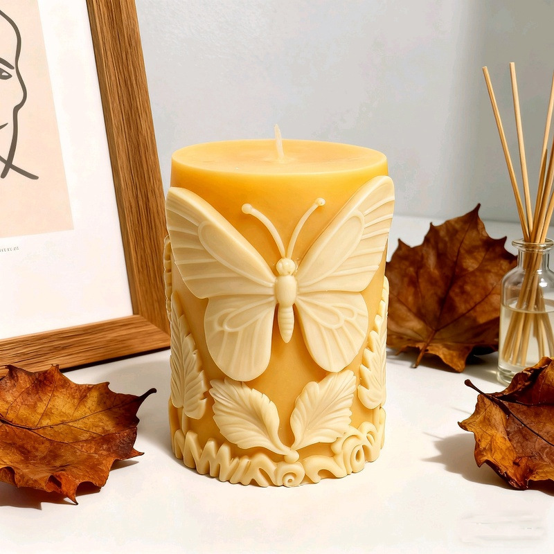 Cylinder-shaped Butterfly Embossment Silicone Mold Aromatherapy Candle