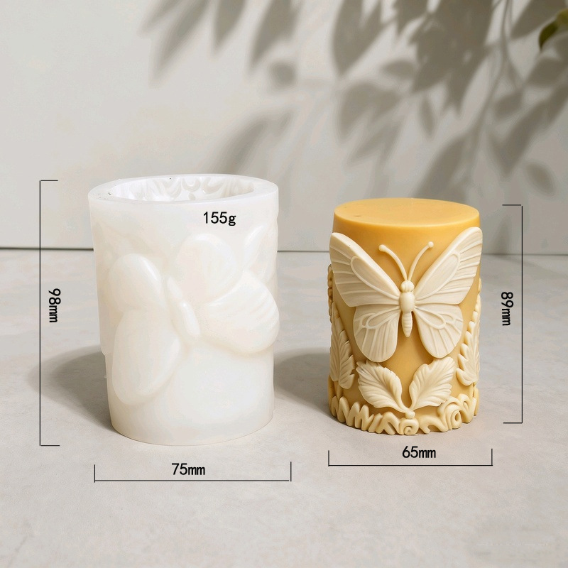 Cylinder-shaped Butterfly Embossment Silicone Mold Aromatherapy Candle