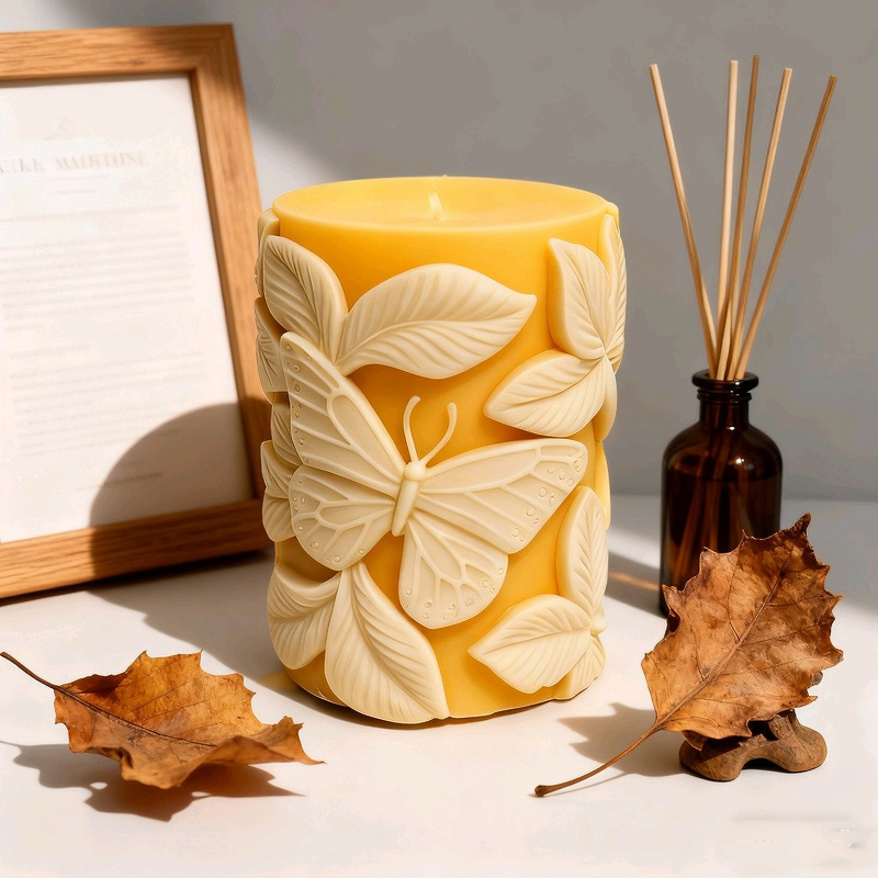Cylinder-shaped Butterfly Embossment Silicone Mold Aromatherapy Candle