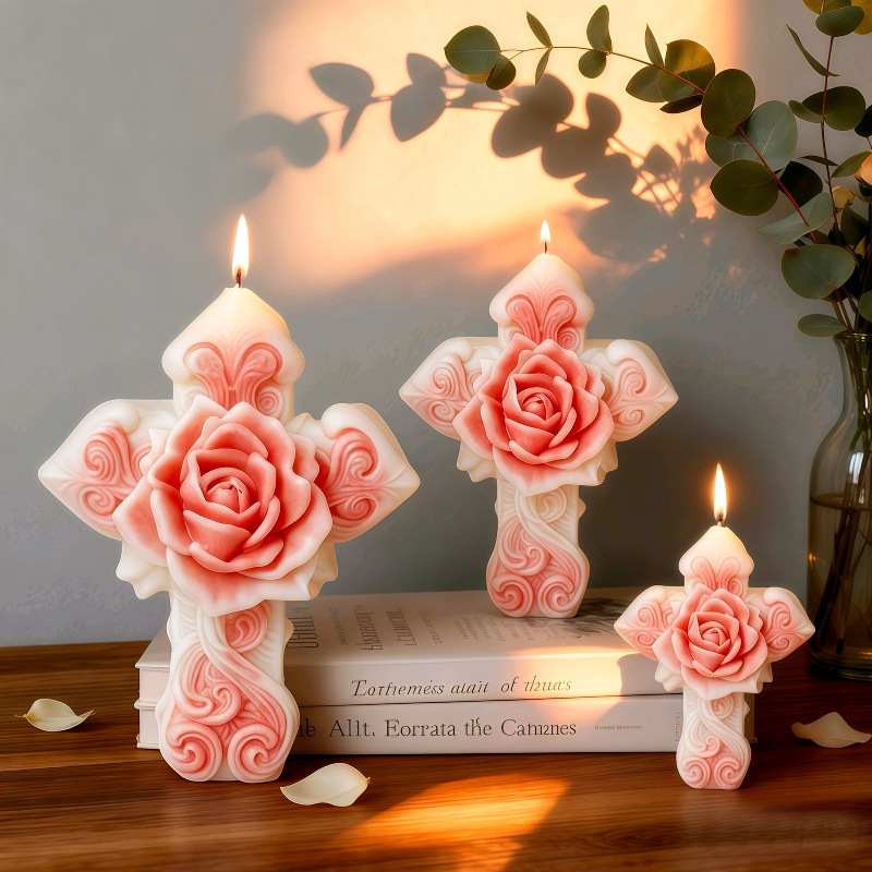 Cross-shaped Rose Embossment Silicone Mold Aromatherapy Candle