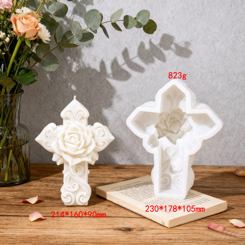 Cross-shaped Rose Embossment Silicone Mold Aromatherapy Candle