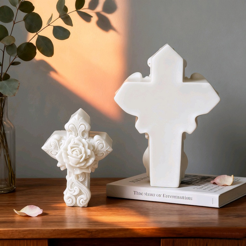 Cross-shaped Rose Embossment Silicone Mold Aromatherapy Candle