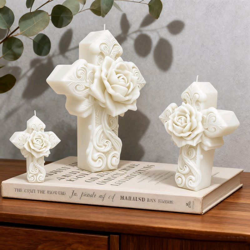 Cross-shaped Rose Embossment Silicone Mold Aromatherapy Candle